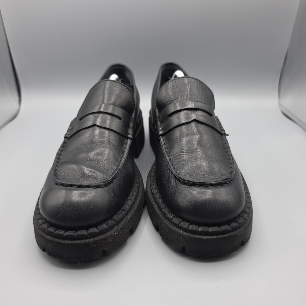 Free People Lyra Penny Loafers Womens 39.5 Black Leather Lug‎ Sole Chunky Retro - Picture 3 of 15